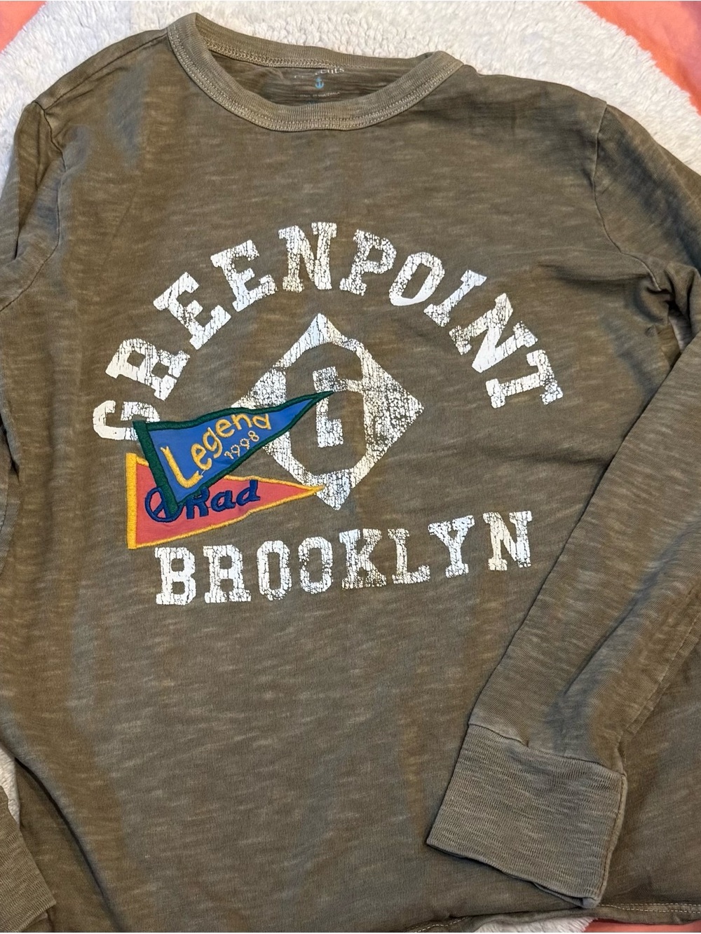 JCREW Kids Crewcuts Olive Green 'Greenpoint Brooklyn' Long Sleeve Graphic Tee